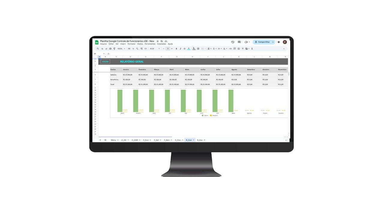 Planilha para Controle de Funcionários no Google Sheets