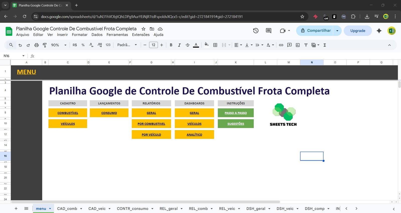 Planilha Google de Controle de Combustível da Frota Google Sheets - Imagem 2