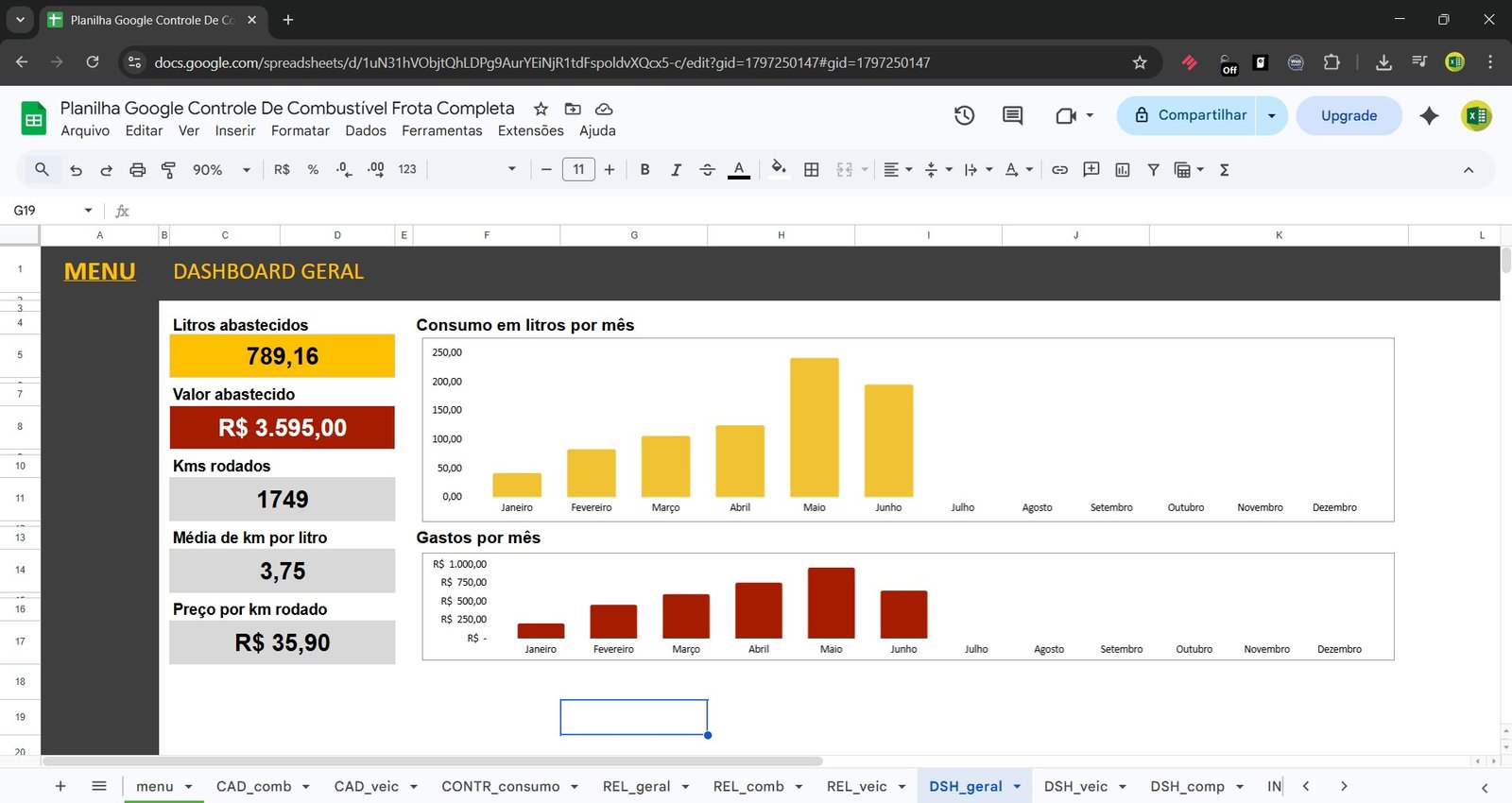 Planilha Google de Controle de Combustível da Frota Google Sheets - Imagem 5