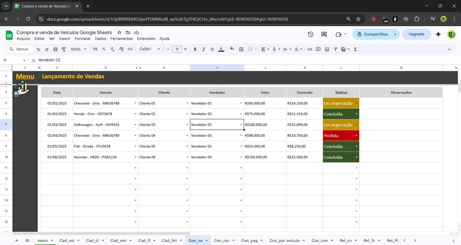 Planilha Google de Compra e Venda de Veículos - Imagem 9