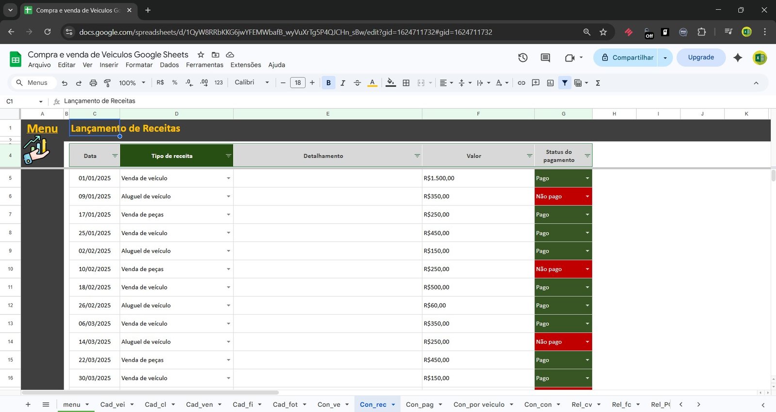 Planilha Google de Compra e Venda de Veículos - Imagem 5