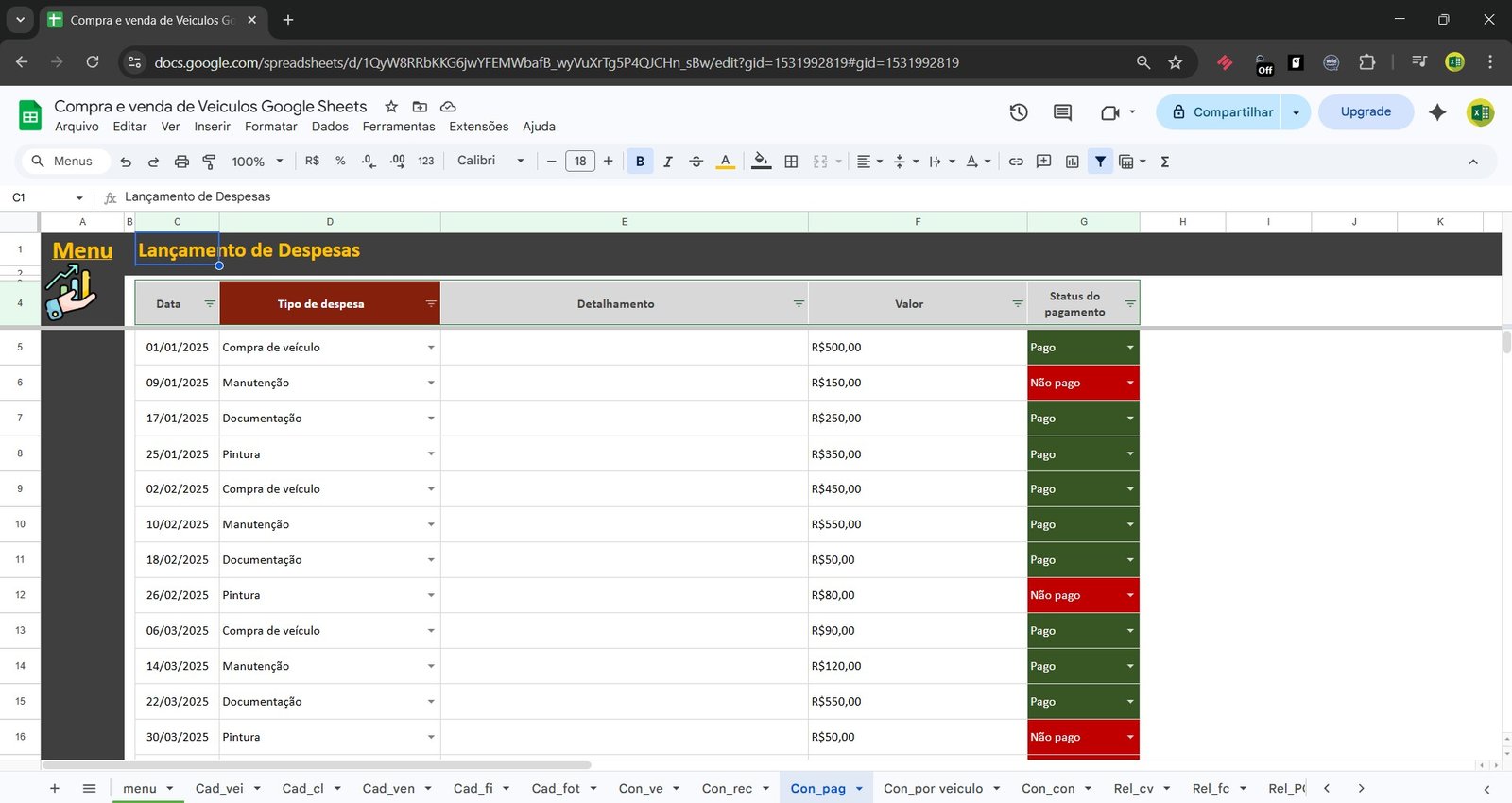 Planilha Google de Compra e Venda de Veículos - Imagem 10