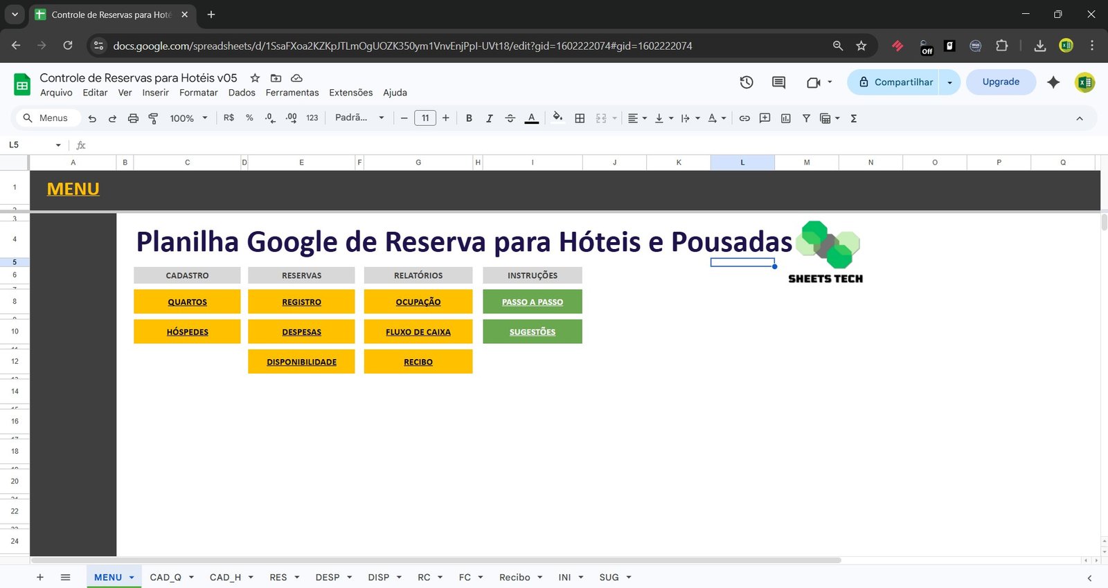 Planilha Google de Controle de Reservas para Pousadas Hotéis e Hostel - Imagem 2