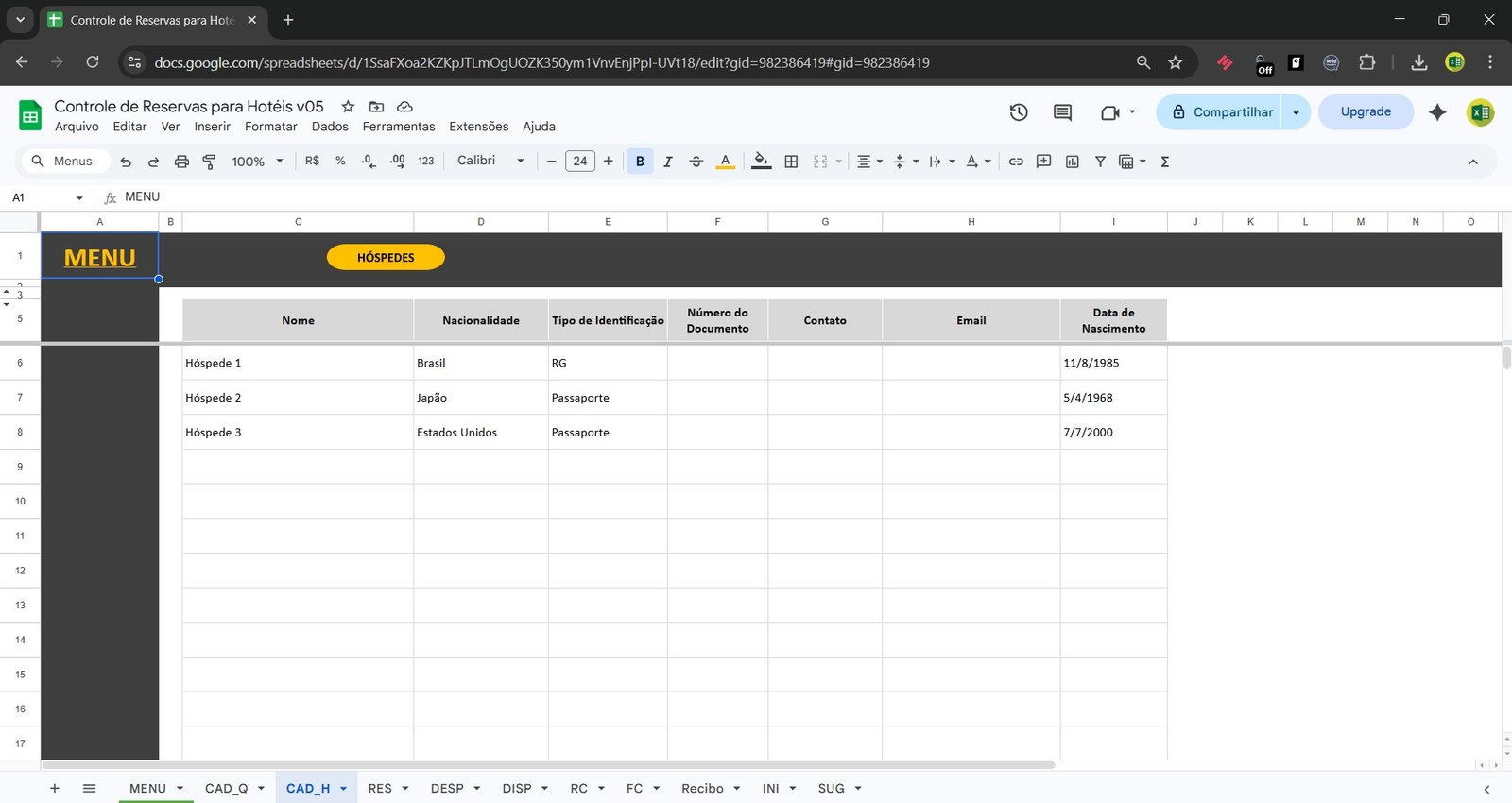 Planilha Google de Controle de Reservas para Pousadas Hotéis e Hostel - Imagem 9
