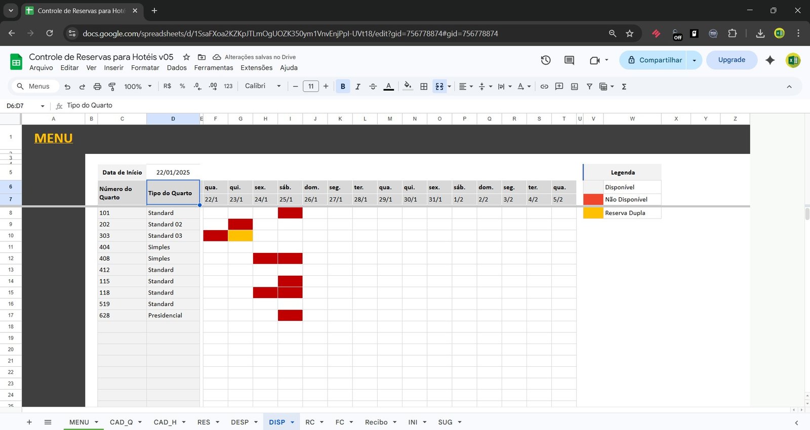 Planilha Google de Controle de Reservas para Pousadas Hotéis e Hostel - Imagem 3