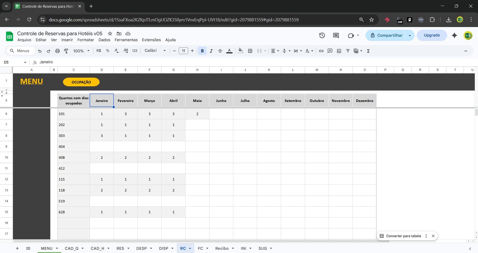 Planilha Google de Controle de Reservas para Pousadas Hotéis e Hostel - Imagem 6