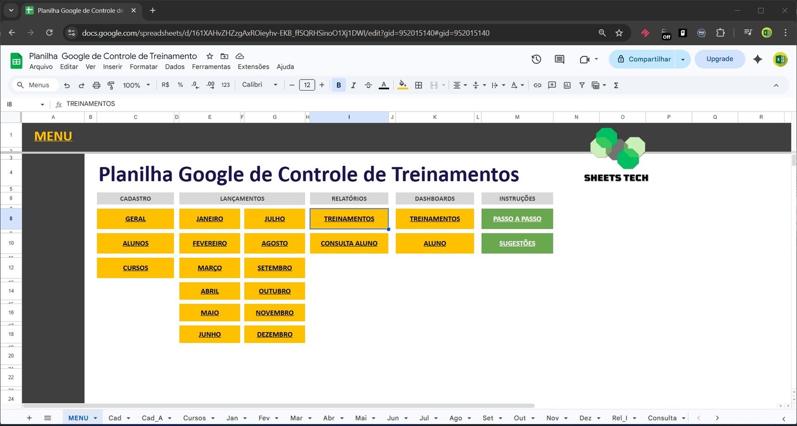 Planilha Google de Controle de Treinamento no Google Sheets - Imagem 2