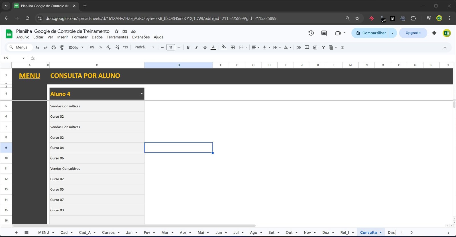 Planilha Google de Controle de Treinamento no Google Sheets - Imagem 10