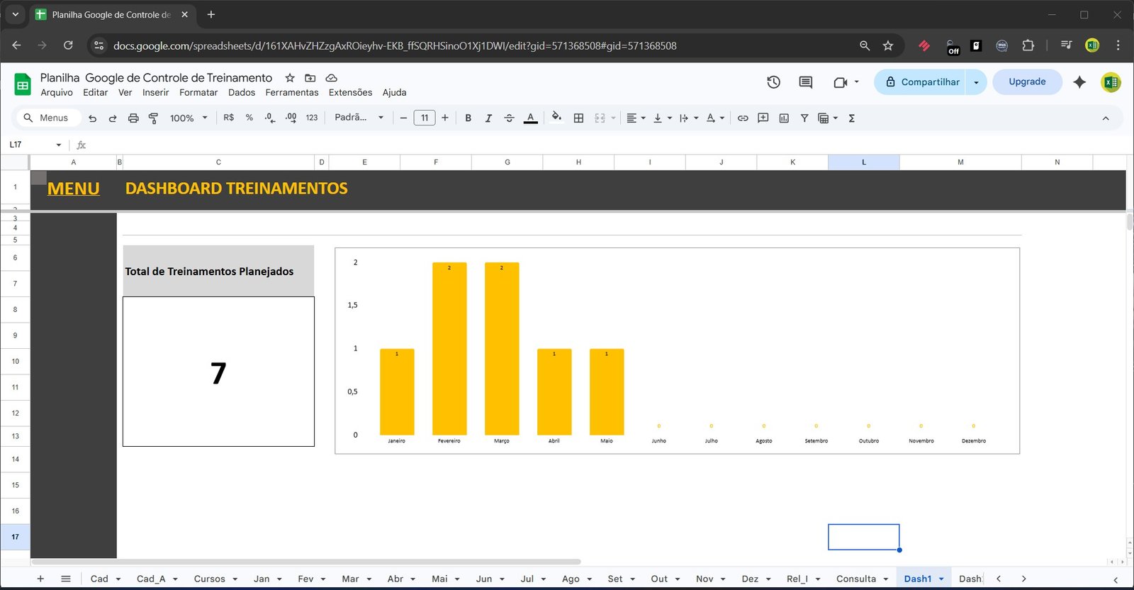 Planilha Google de Controle de Treinamento no Google Sheets - Imagem 4