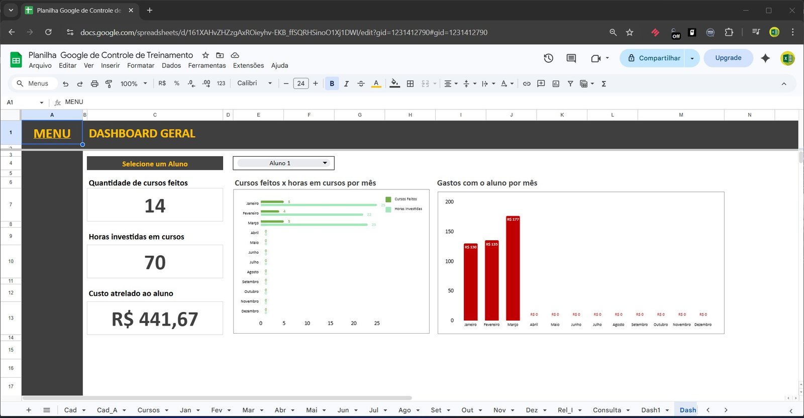 Planilha Google de Controle de Treinamento no Google Sheets - Imagem 3