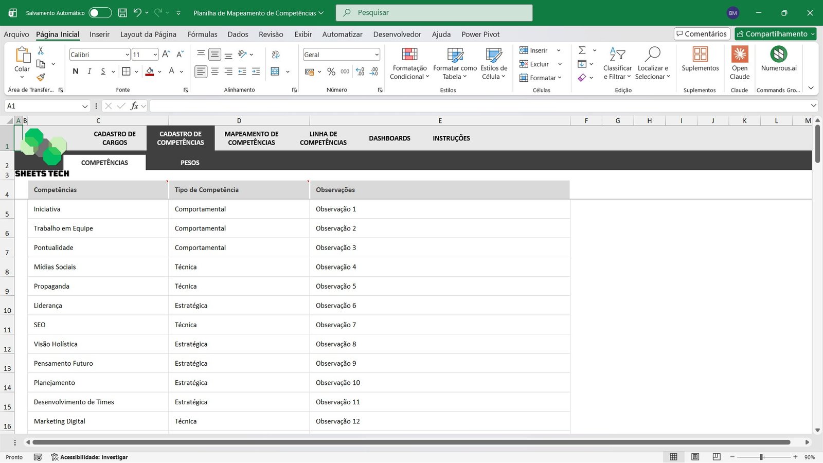 Planilha de Mapeamento de Competências em Excel - Imagem 7