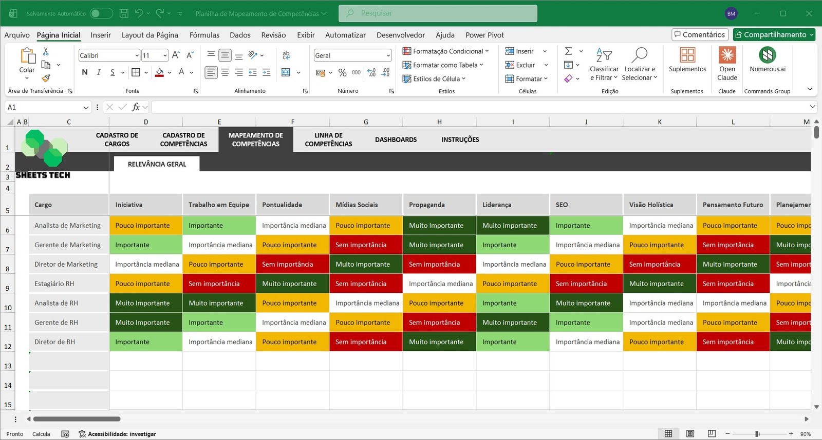 Planilha de Mapeamento de Competências em Excel - Imagem 2
