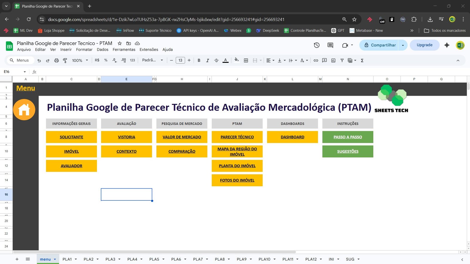 Planilha Google de Parecer Técnico Imobiliário PTAM no Google Sheets - Imagem 2