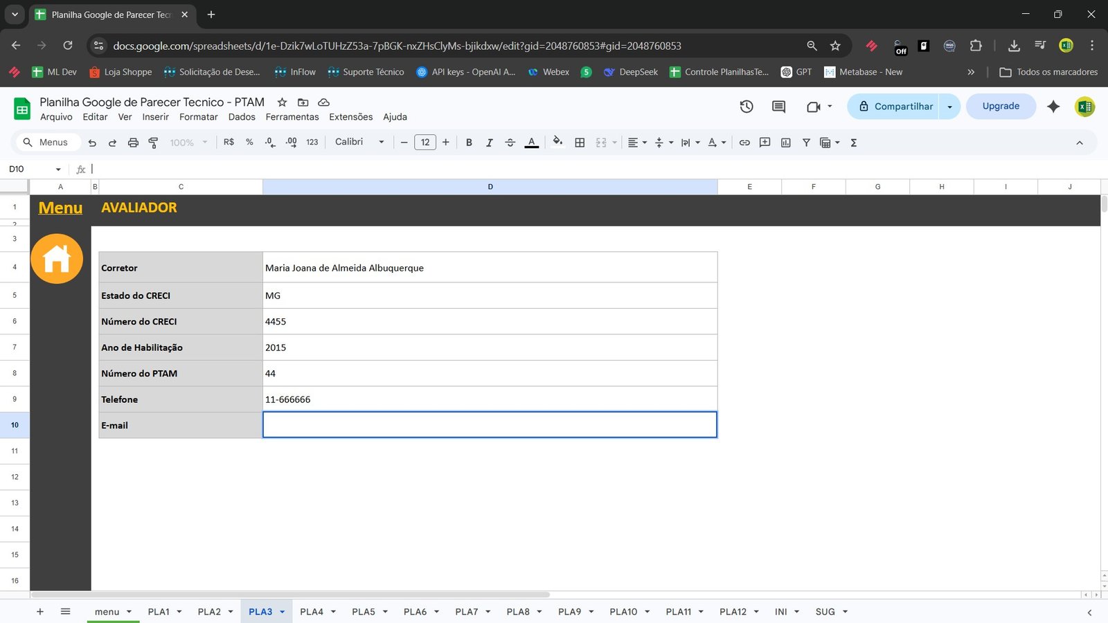 Planilha Google de Parecer Técnico Imobiliário PTAM no Google Sheets - Imagem 8