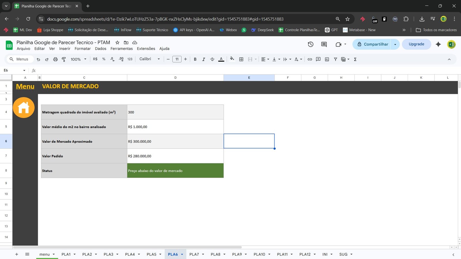 Planilha Google de Parecer Técnico Imobiliário PTAM no Google Sheets - Imagem 11