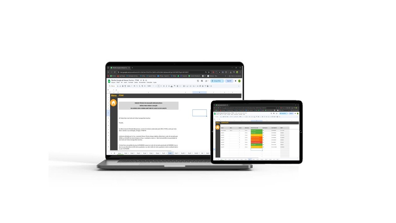 Planilha Google de Parecer Técnico Imobiliário PTAM no Google Sheets