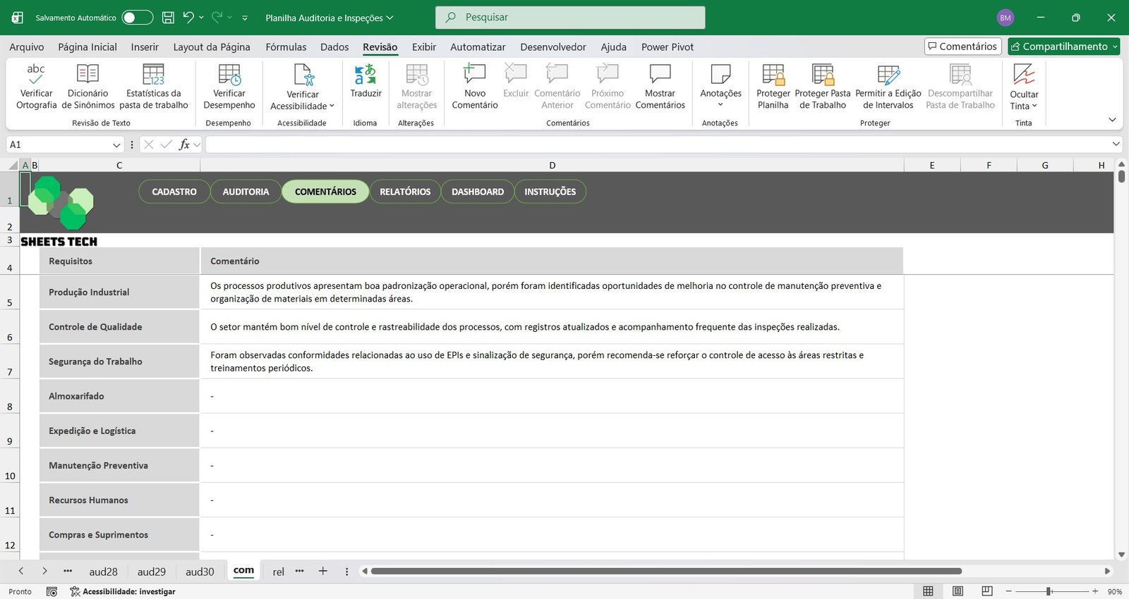 Planilha Completa para Auditorias Internas e Inspeções em Excel - Imagem 5
