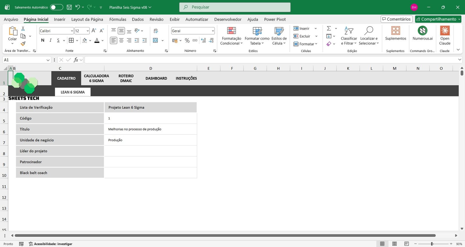 Planilha Lean 6 Sigma DMAIC em Excel - Imagem 5