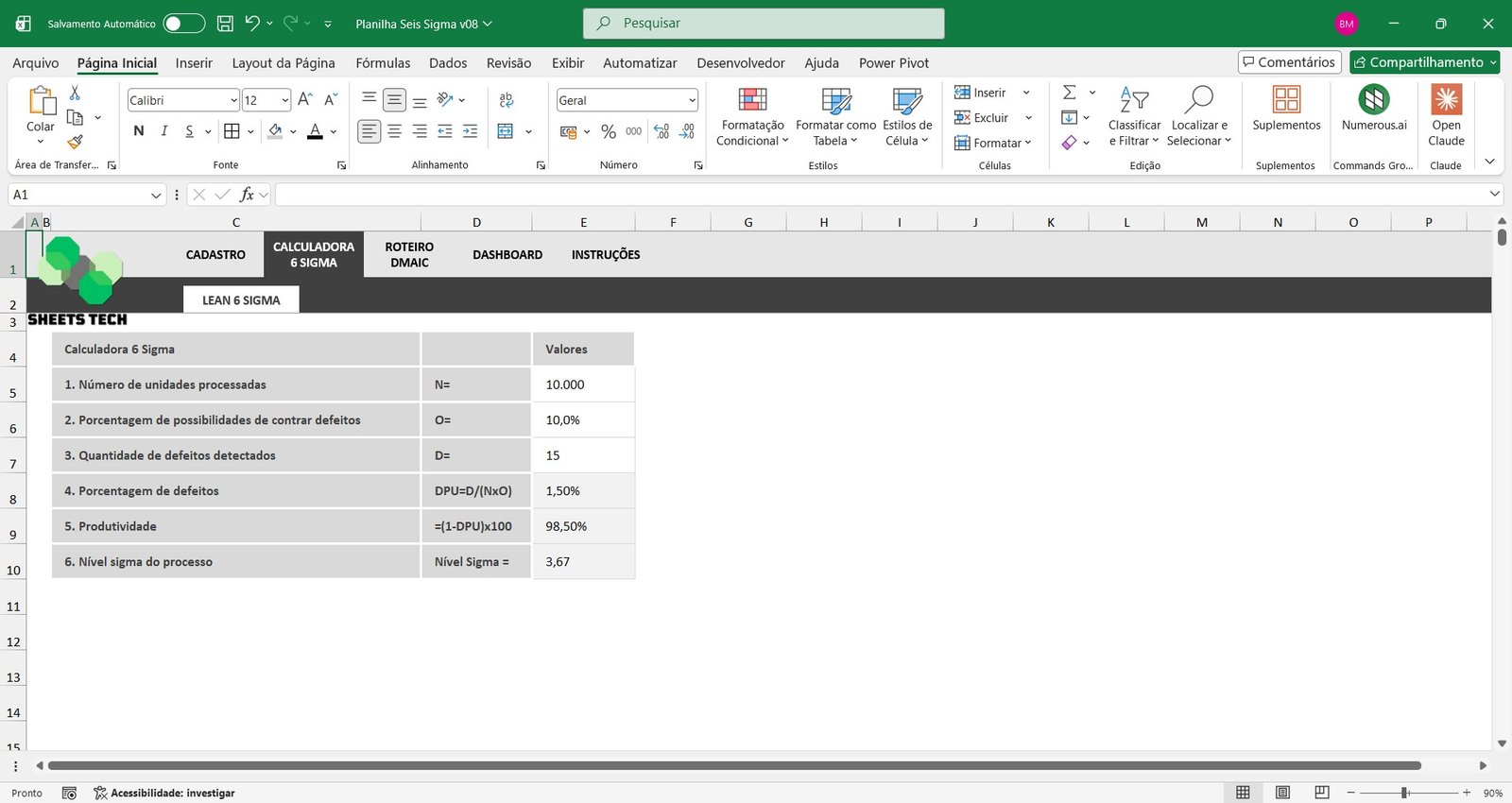 Planilha Lean 6 Sigma DMAIC em Excel - Imagem 6