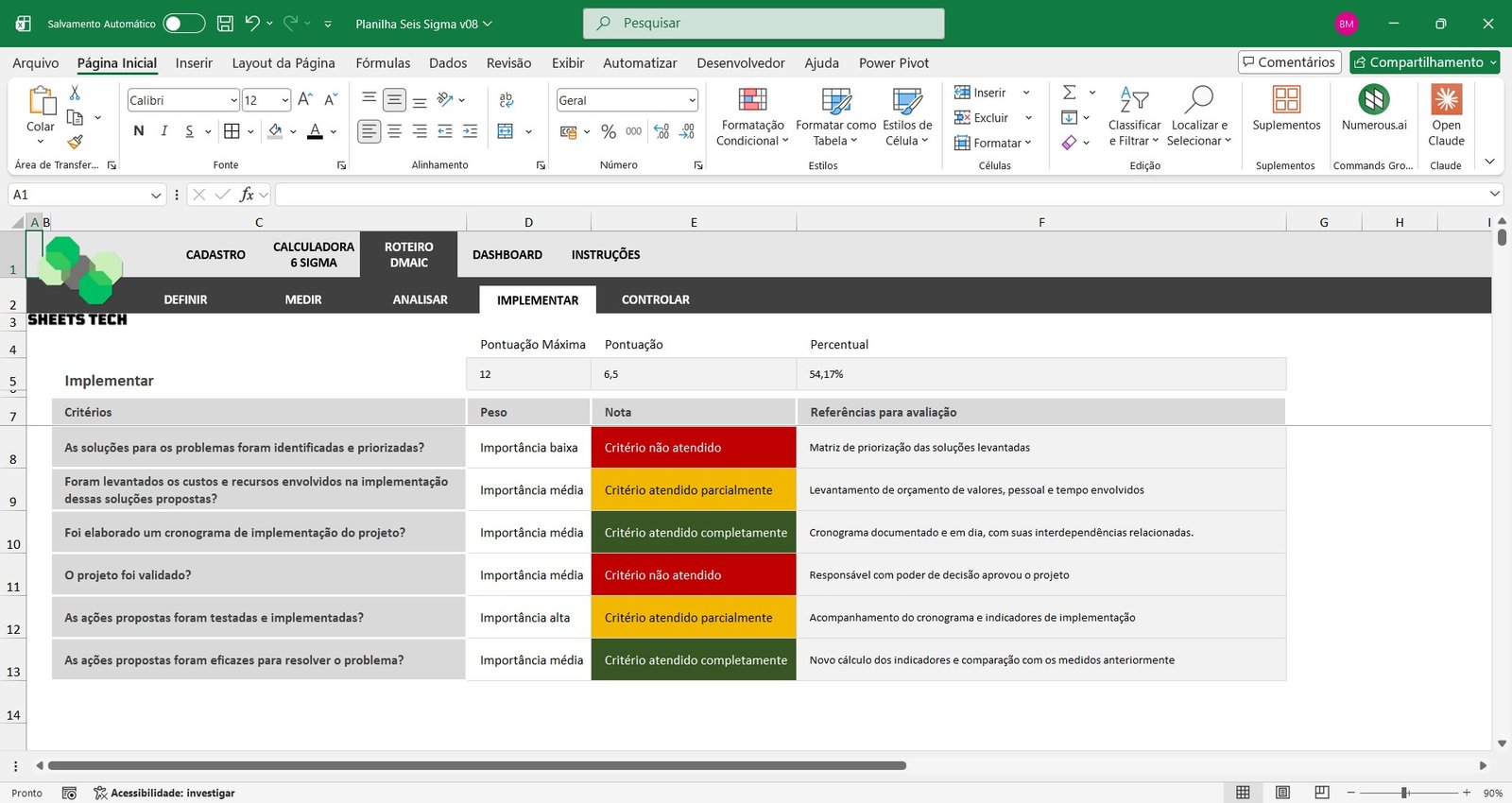 Planilha Lean 6 Sigma DMAIC em Excel - Imagem 8