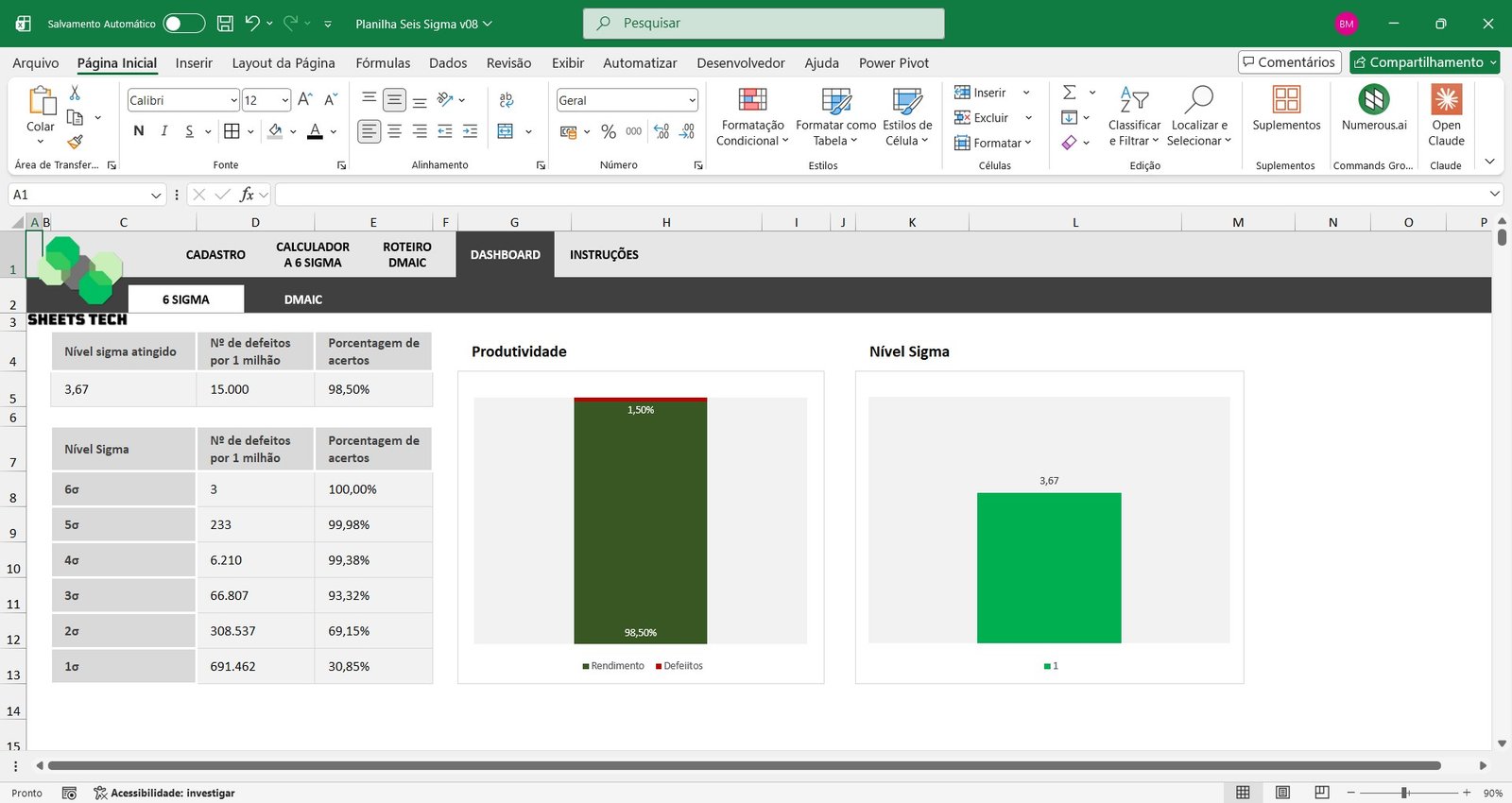 Planilha Lean 6 Sigma DMAIC em Excel - Imagem 4