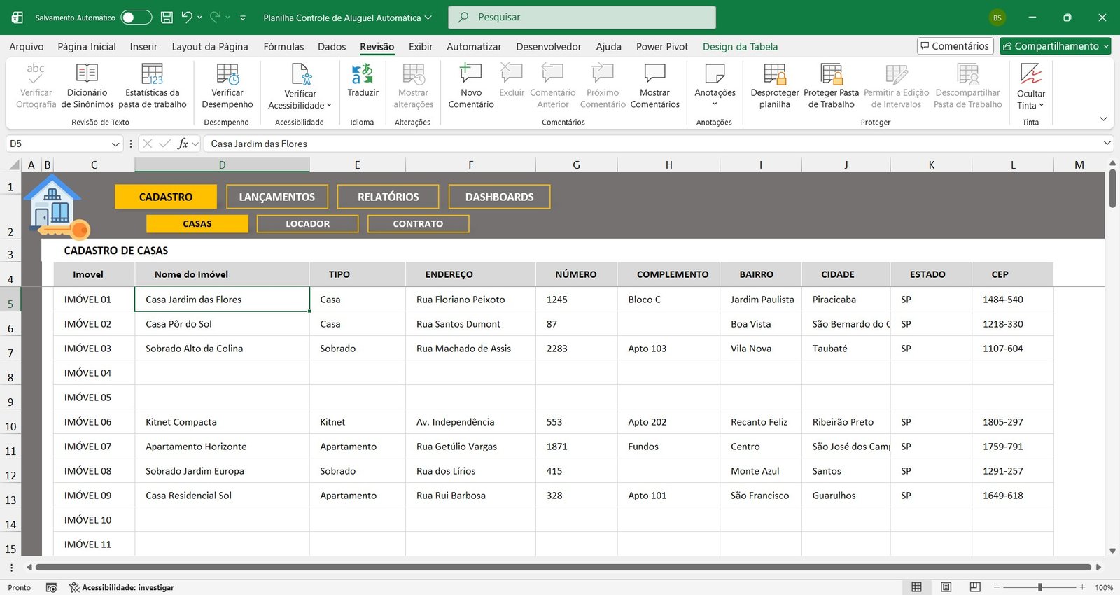 Planilha de Controle de Recebimento de Aluguéis em Excel - Imagem 4