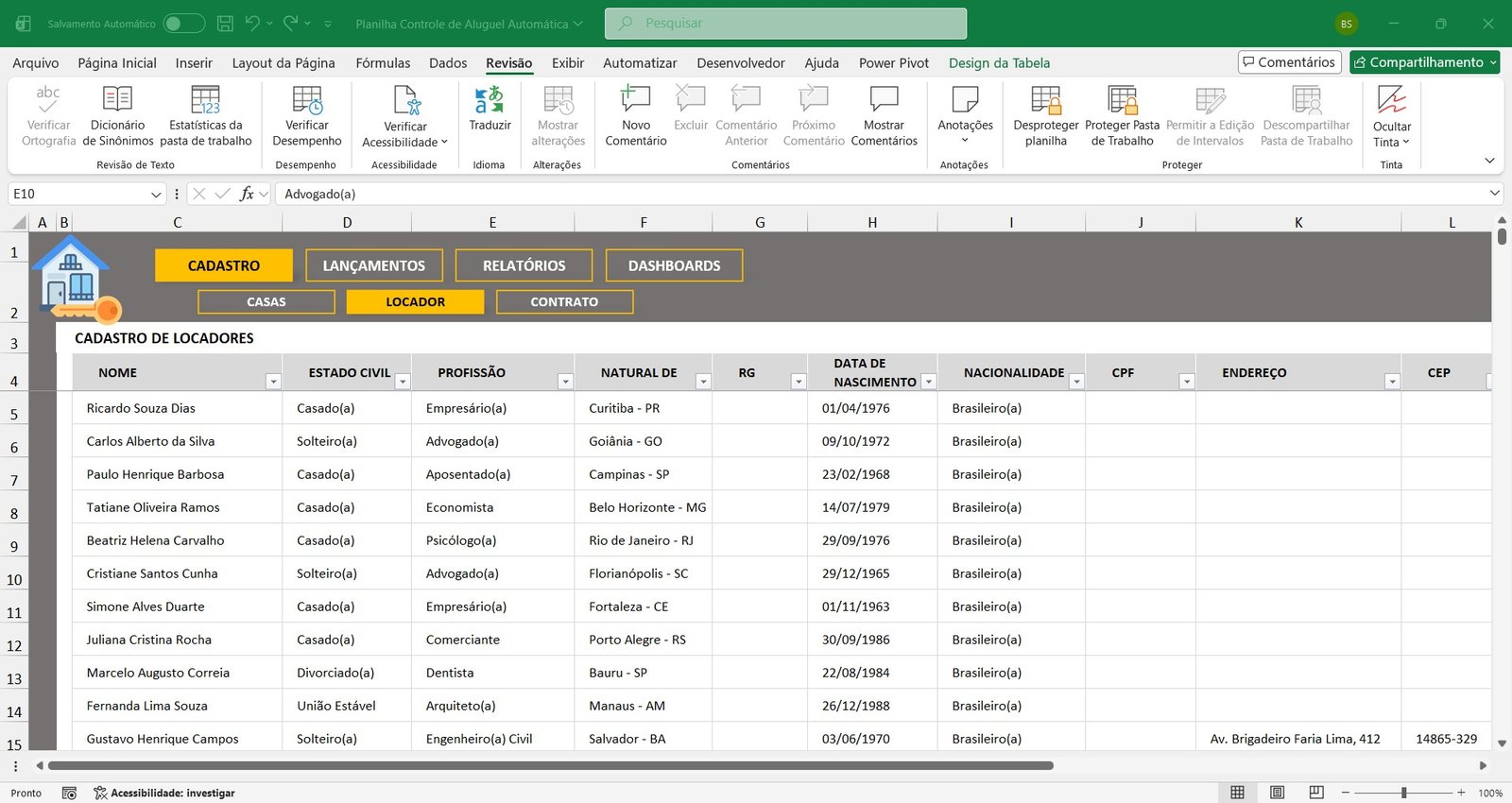 Planilha de Controle de Recebimento de Aluguéis em Excel - Imagem 5