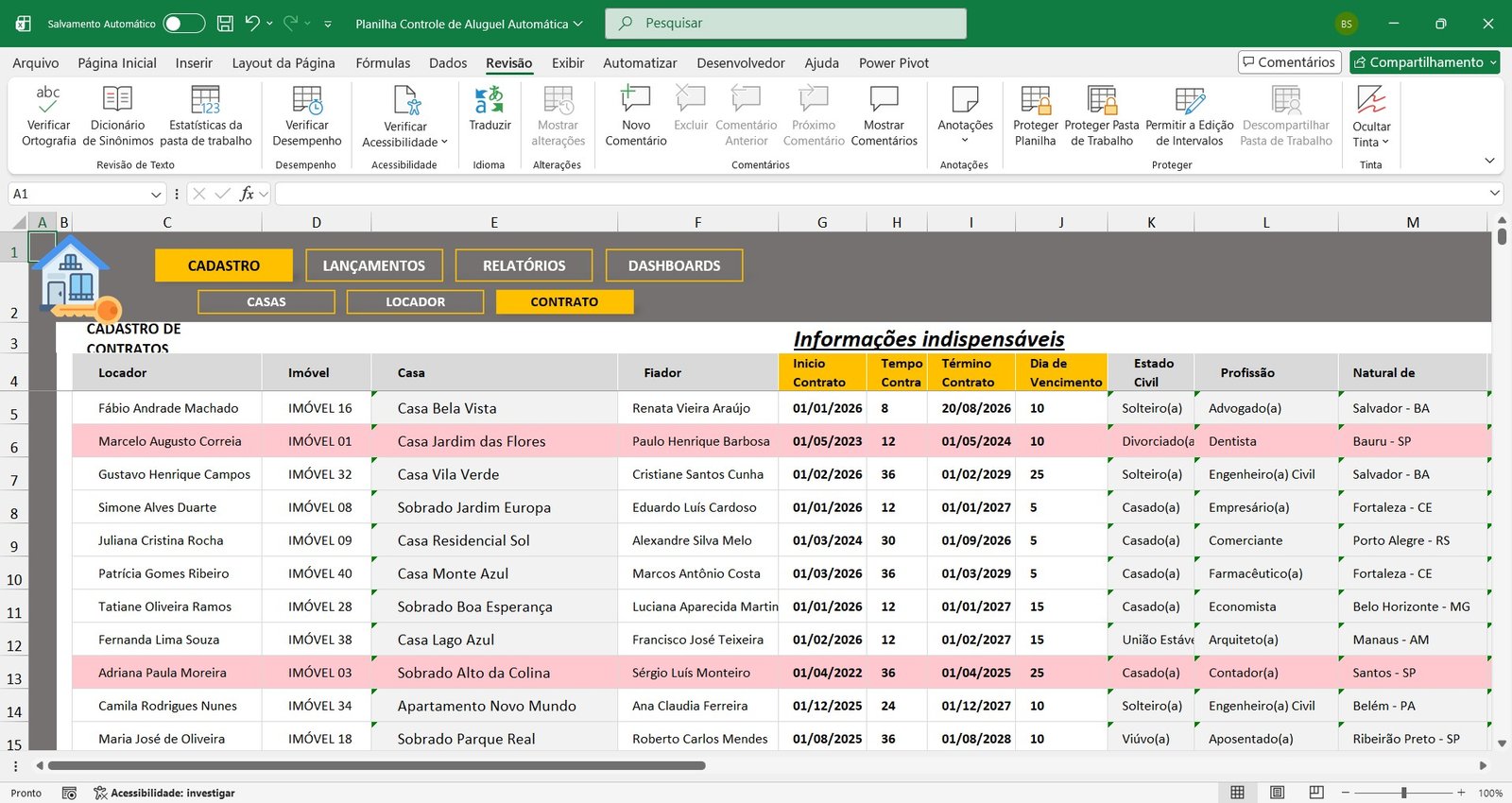 Planilha de Controle de Recebimento de Aluguéis em Excel - Imagem 6
