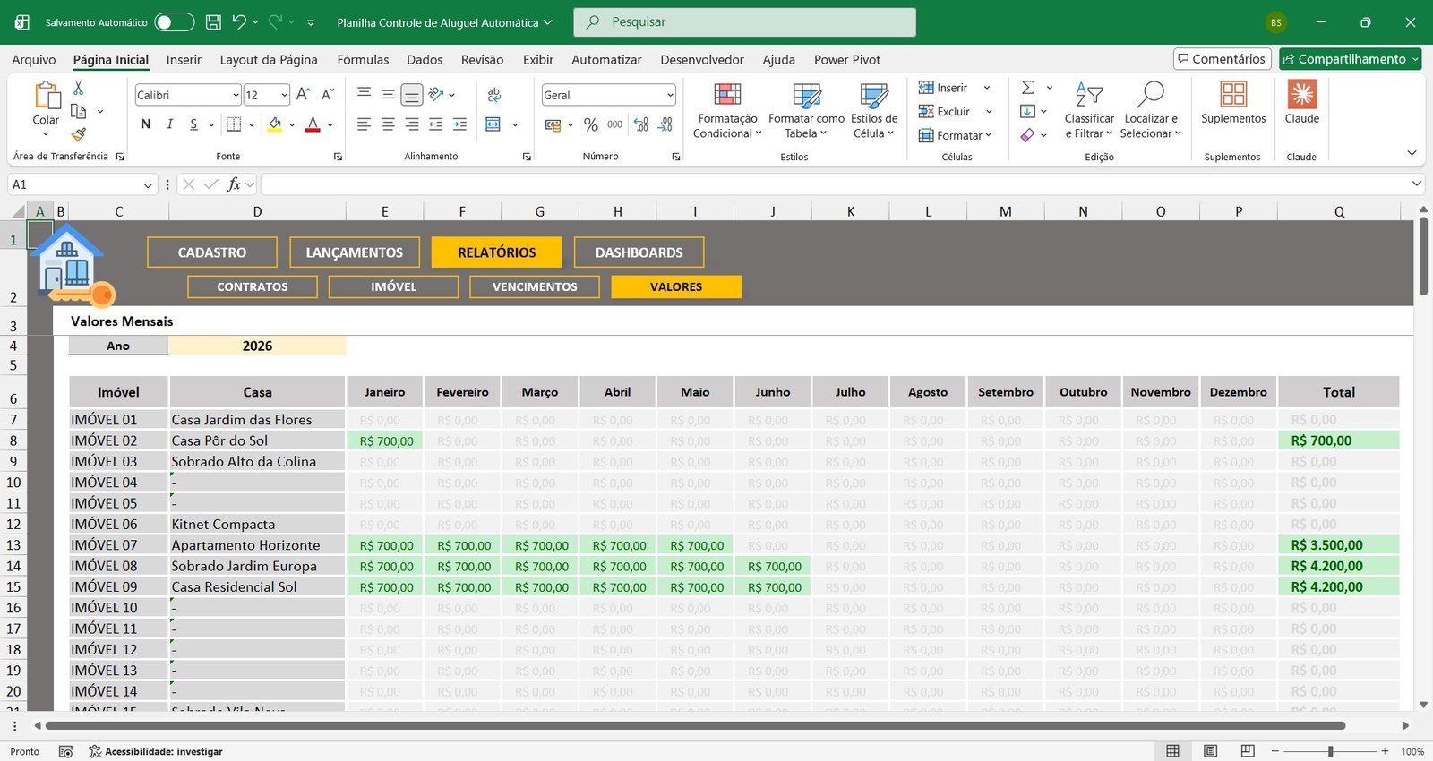 Planilha de Controle de Recebimento de Aluguéis em Excel - Imagem 10