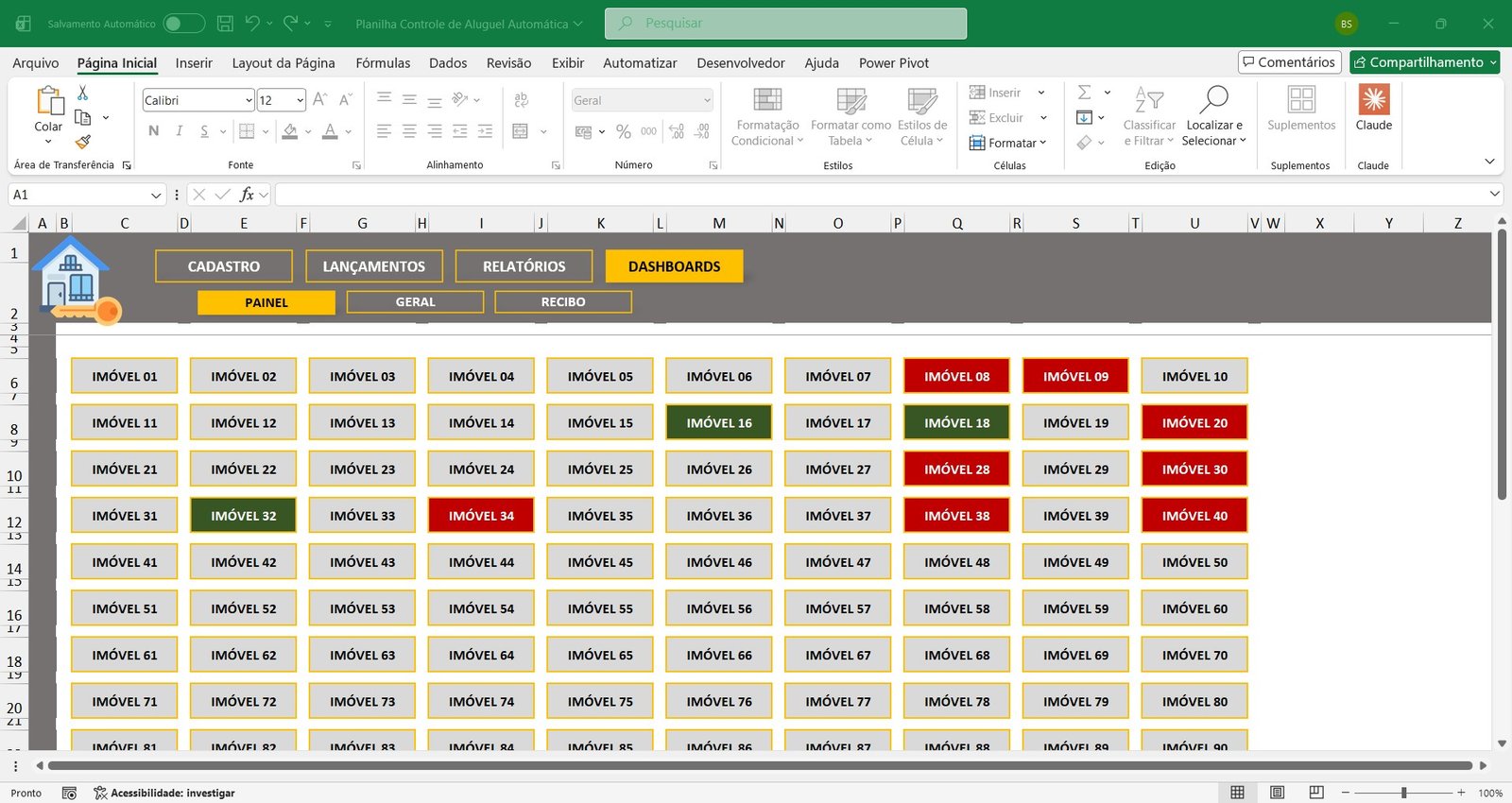 Planilha de Controle de Recebimento de Aluguéis em Excel - Imagem 3