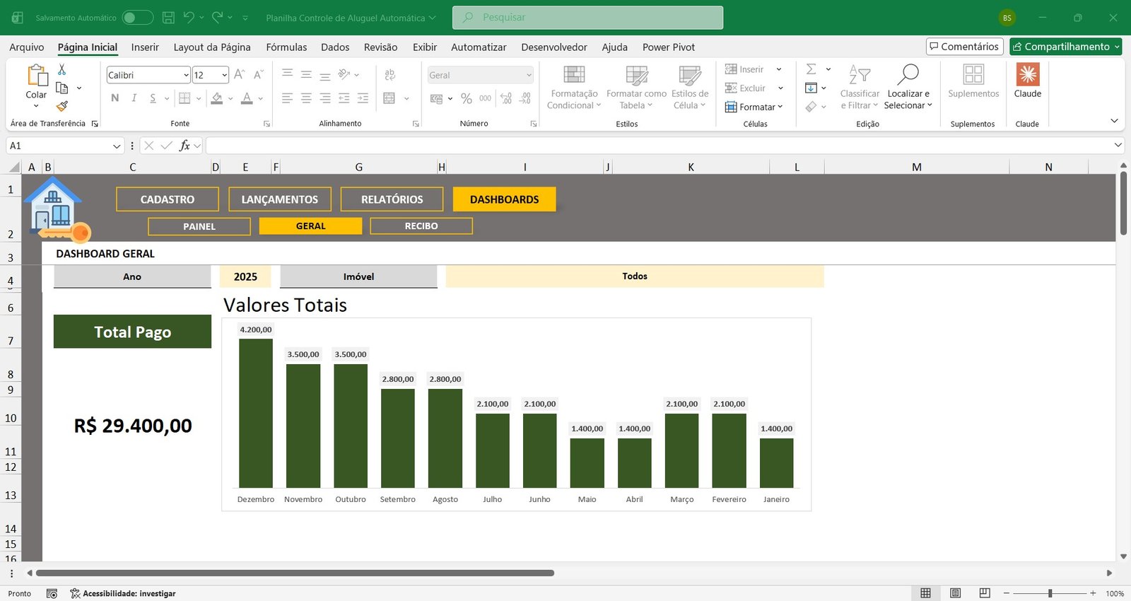 Planilha de Controle de Recebimento de Aluguéis em Excel - Imagem 11