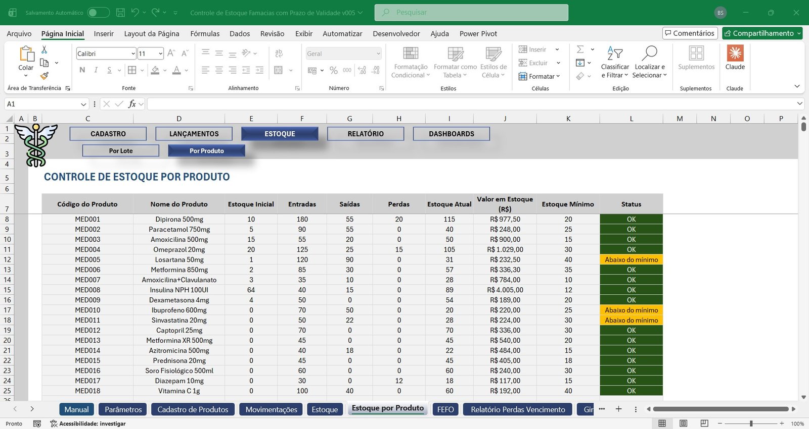 Planilha Controle de Estoque para Farmácia em Excel - Imagem 5