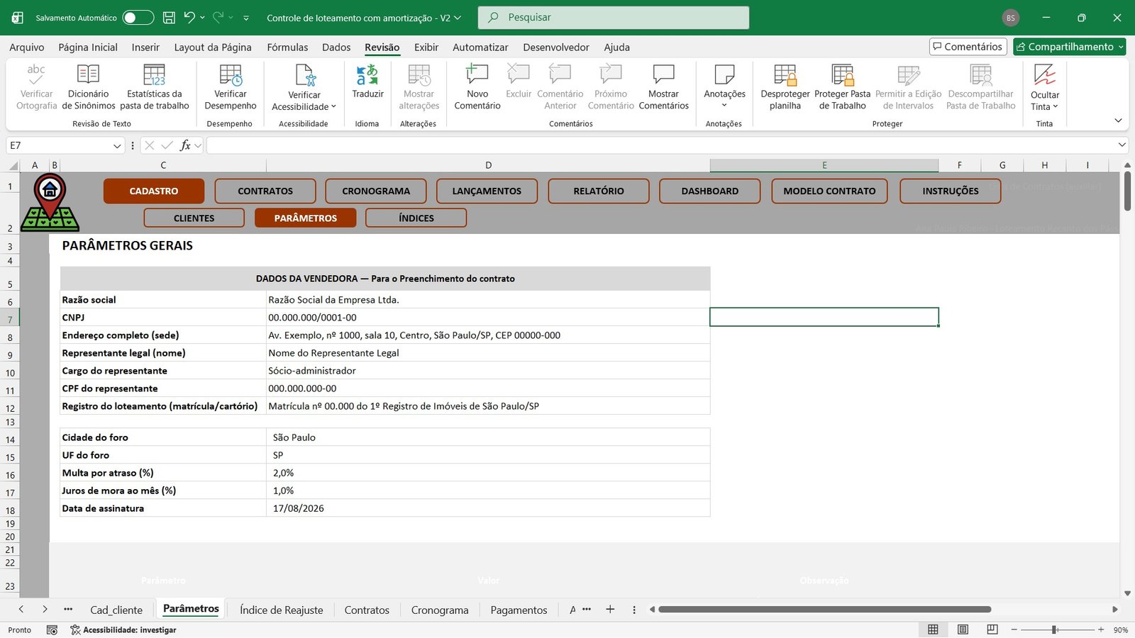 Planilha para Controle de Parcelamento de Lotes e Terrenos em Excel