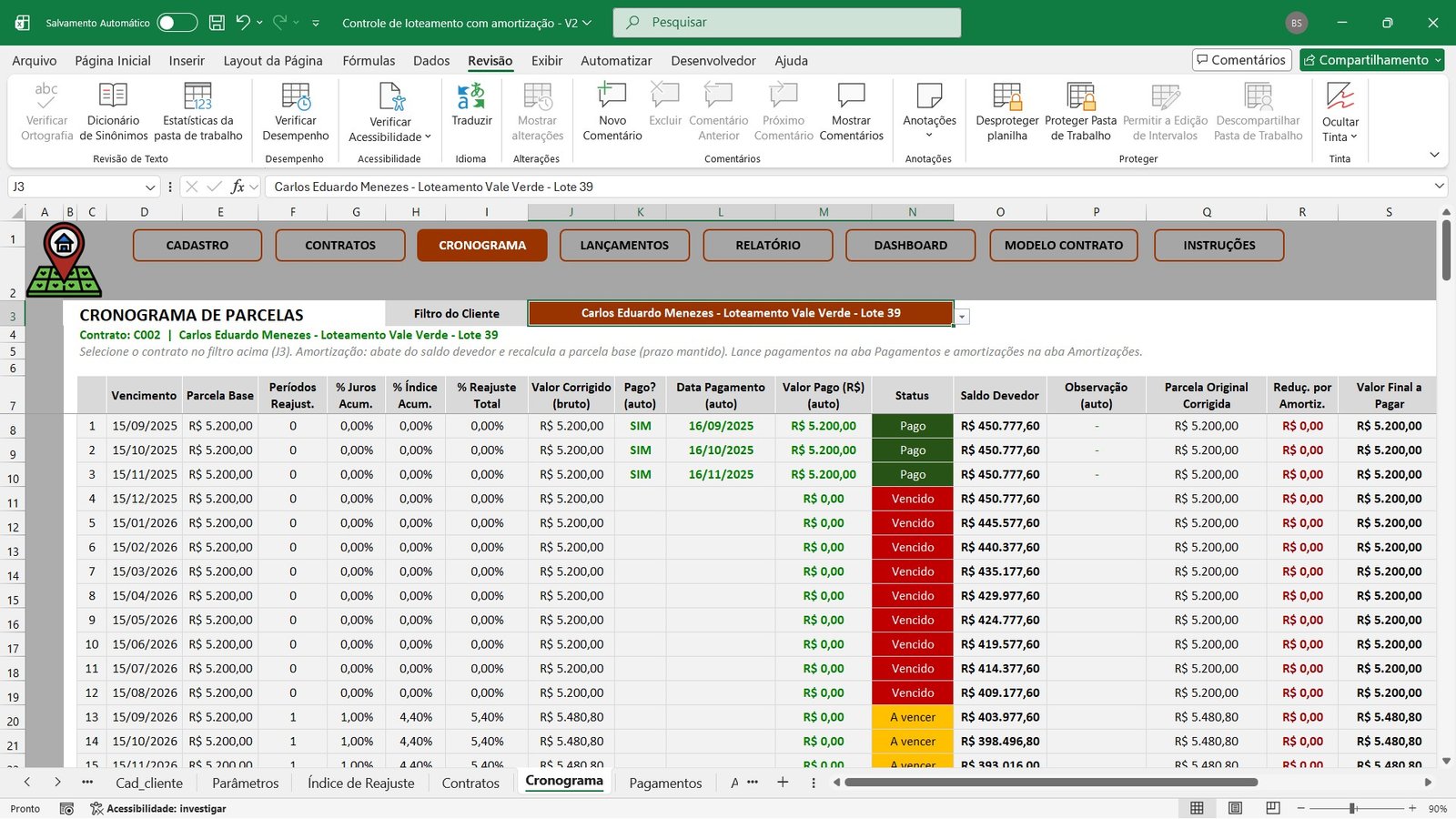 Planilha para Controle de Parcelamento de Lotes e Terrenos em Excel