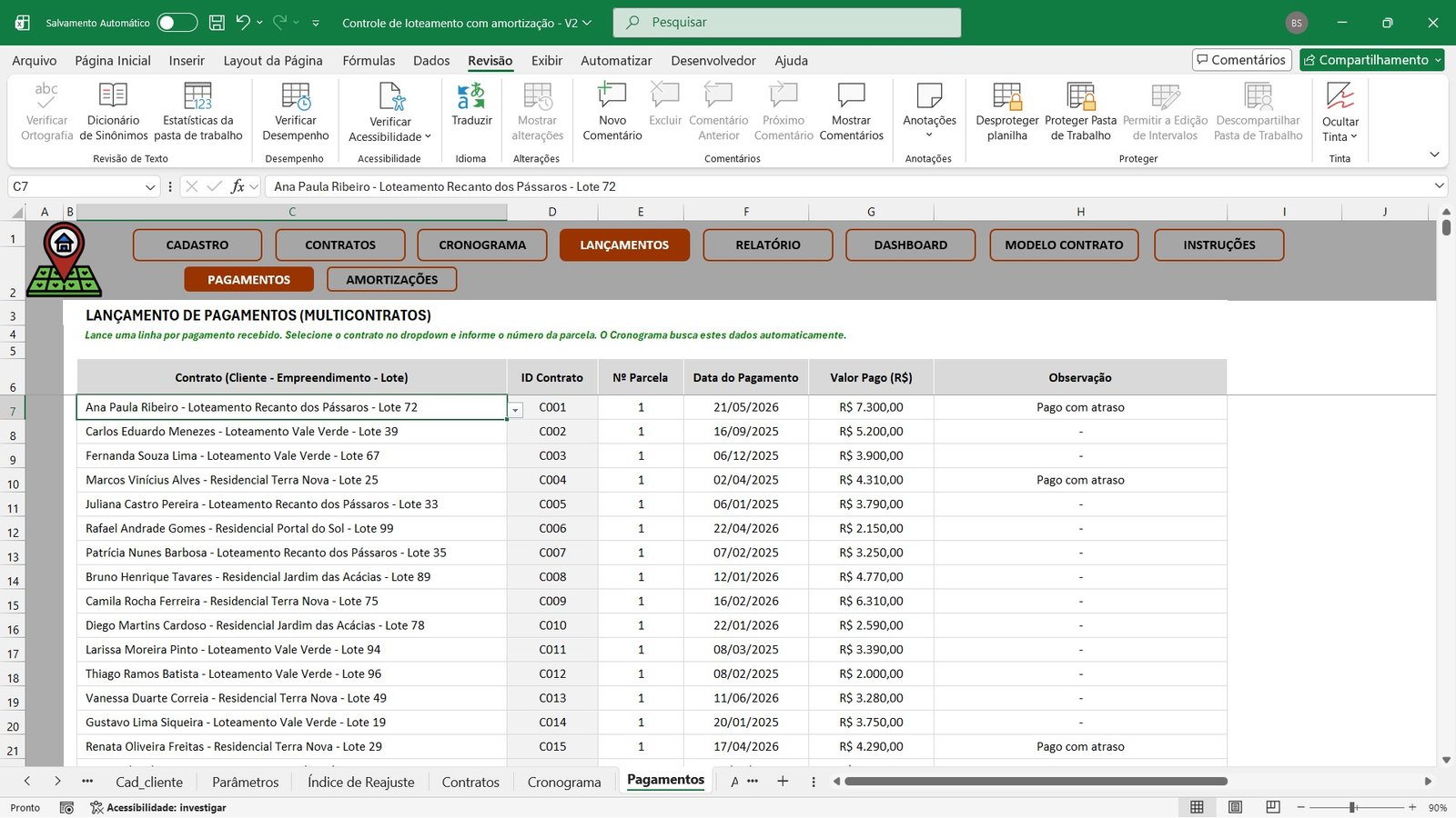Planilha para Controle de Parcelamento de Lotes e Terrenos em Excel
