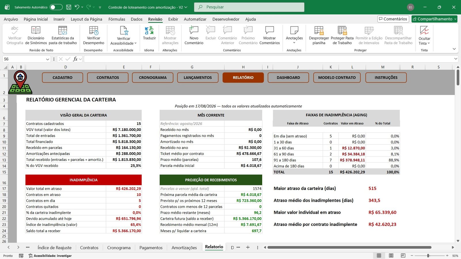 Planilha para Controle de Parcelamento de Lotes e Terrenos em Excel