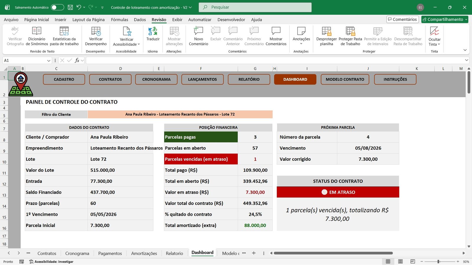 Planilha para Controle de Parcelamento de Lotes e Terrenos em Excel