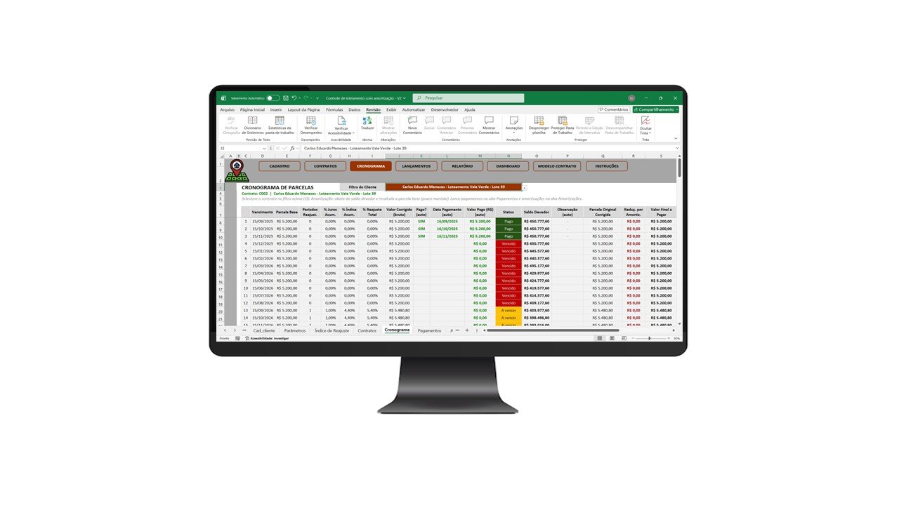 Planilha para Controle de Parcelamento de Lotes e Terrenos em Excel