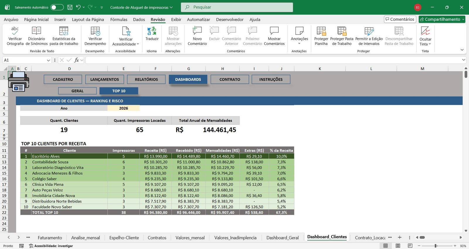 Planilha para Controle de Aluguel de Impressoras em Excel