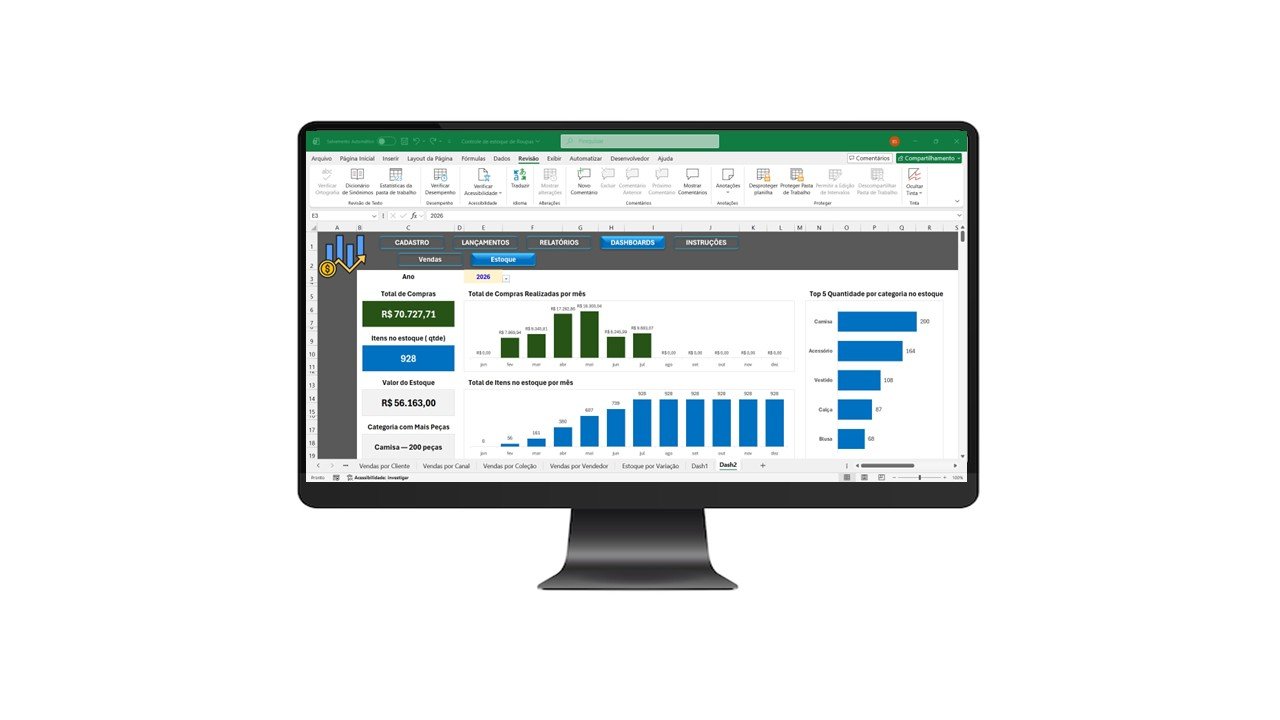 Planilha de Controle de Estoque para Loja de Roupa em Excel
