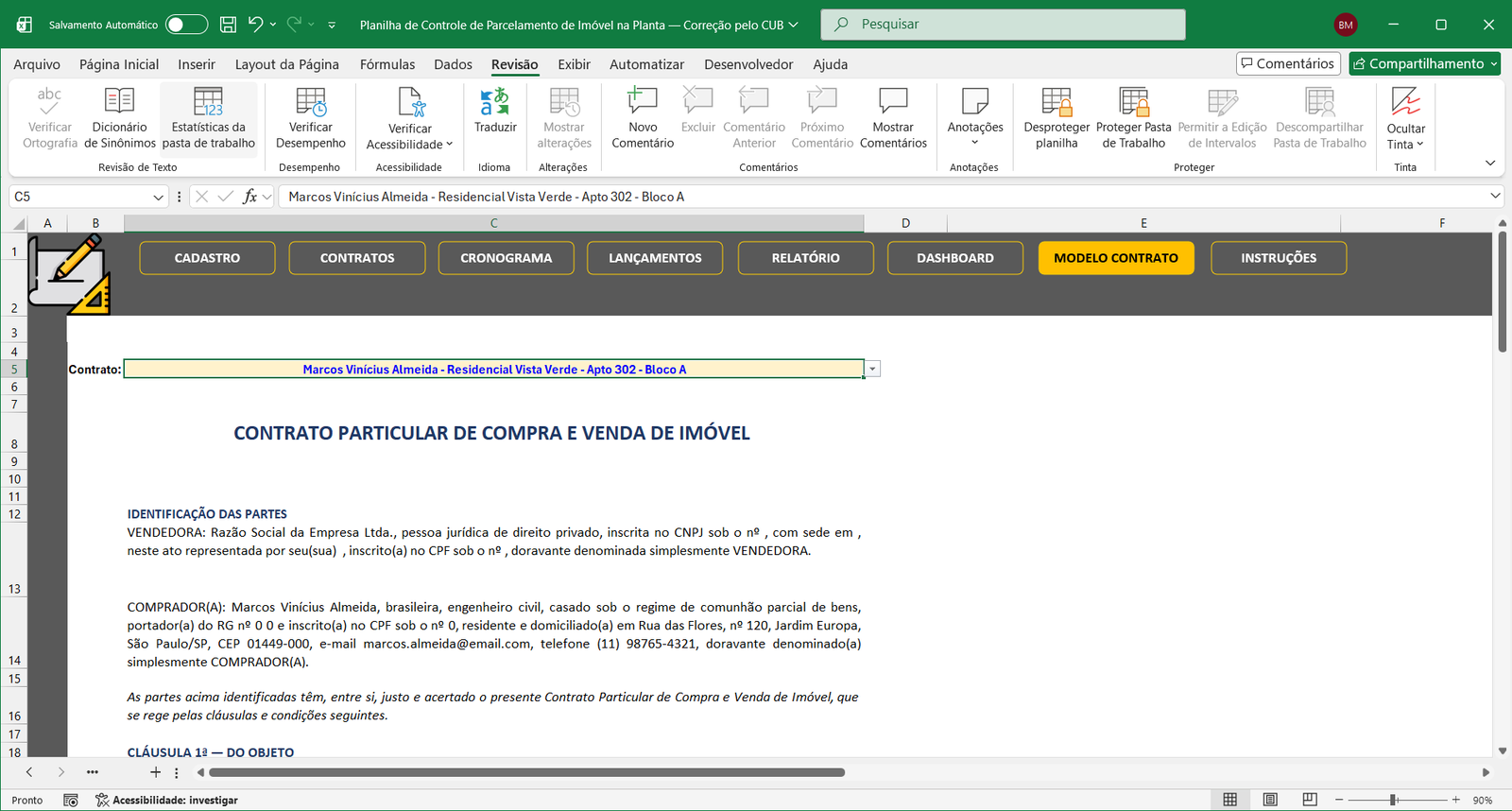 reajuste de parcela pelo CUB