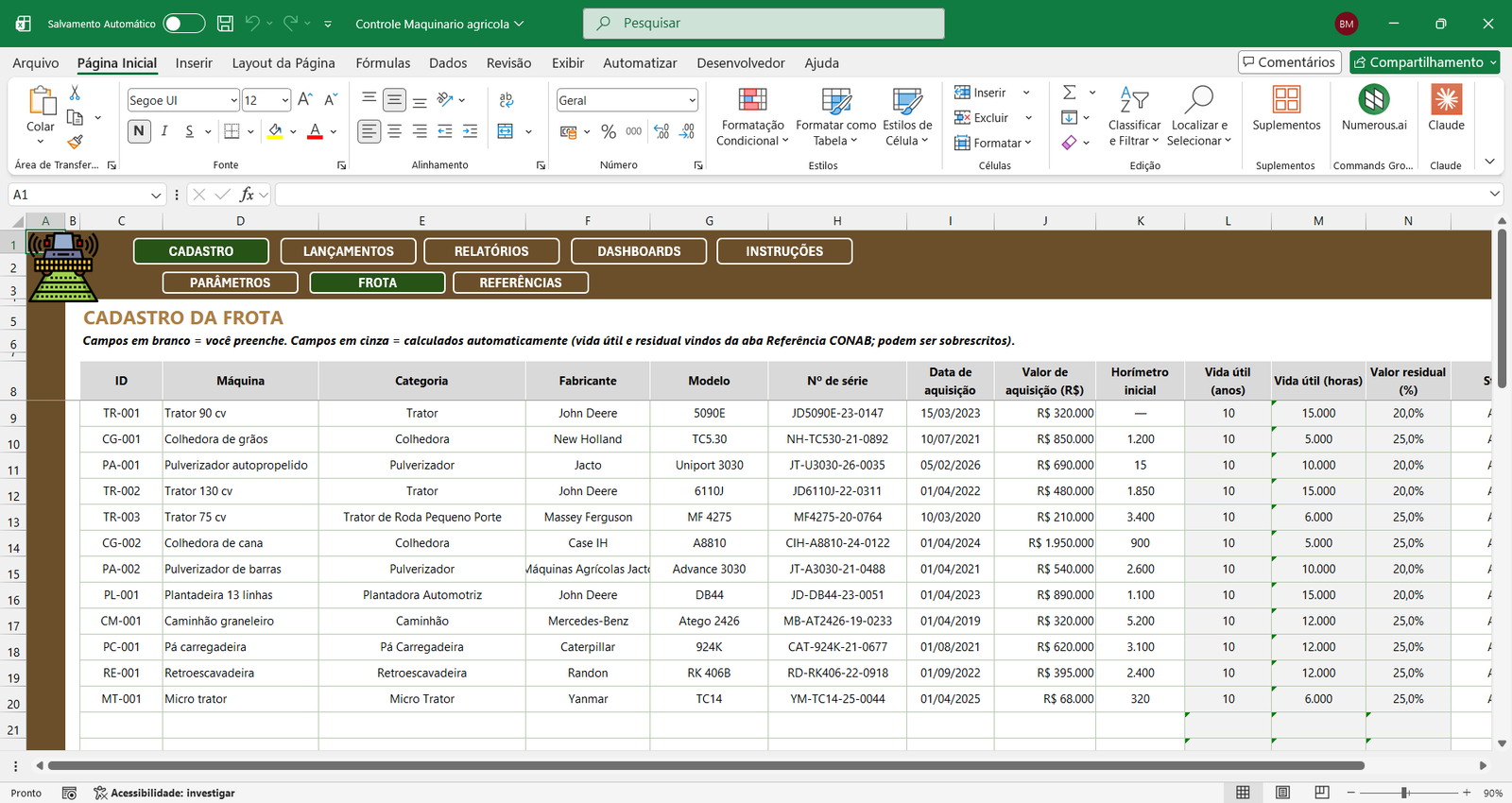planilha de manutenção preventiva agrícola