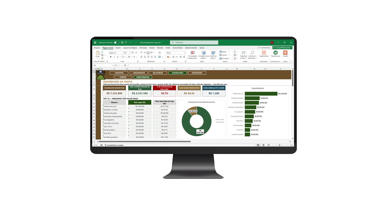 Planilha de Controle de Manutenção de Máquinas Agrícolas em Excel