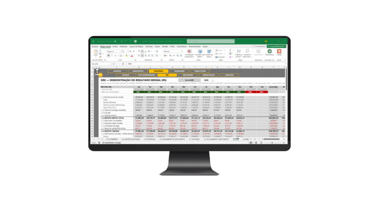 Planilha Gestão de Restaurante com CMV e DRE em Excel
